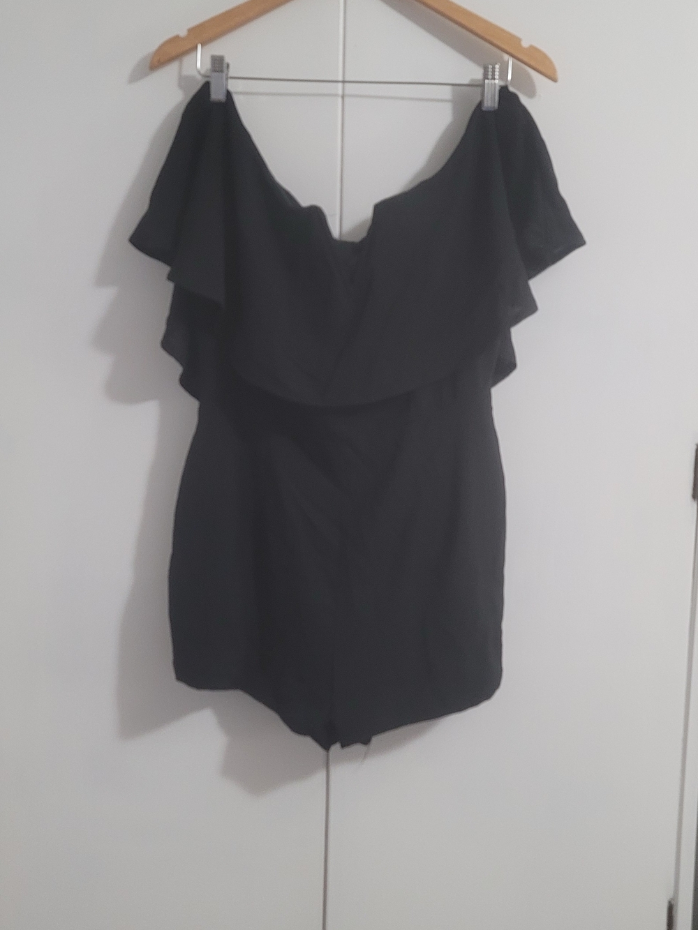 Off-Shoulder Black Ruffle Women's Romper